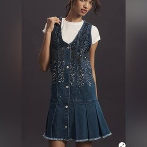 NWT Pilcro and the Letterpress Anthropologie Denim Sparkle Sequin Button Dress M
